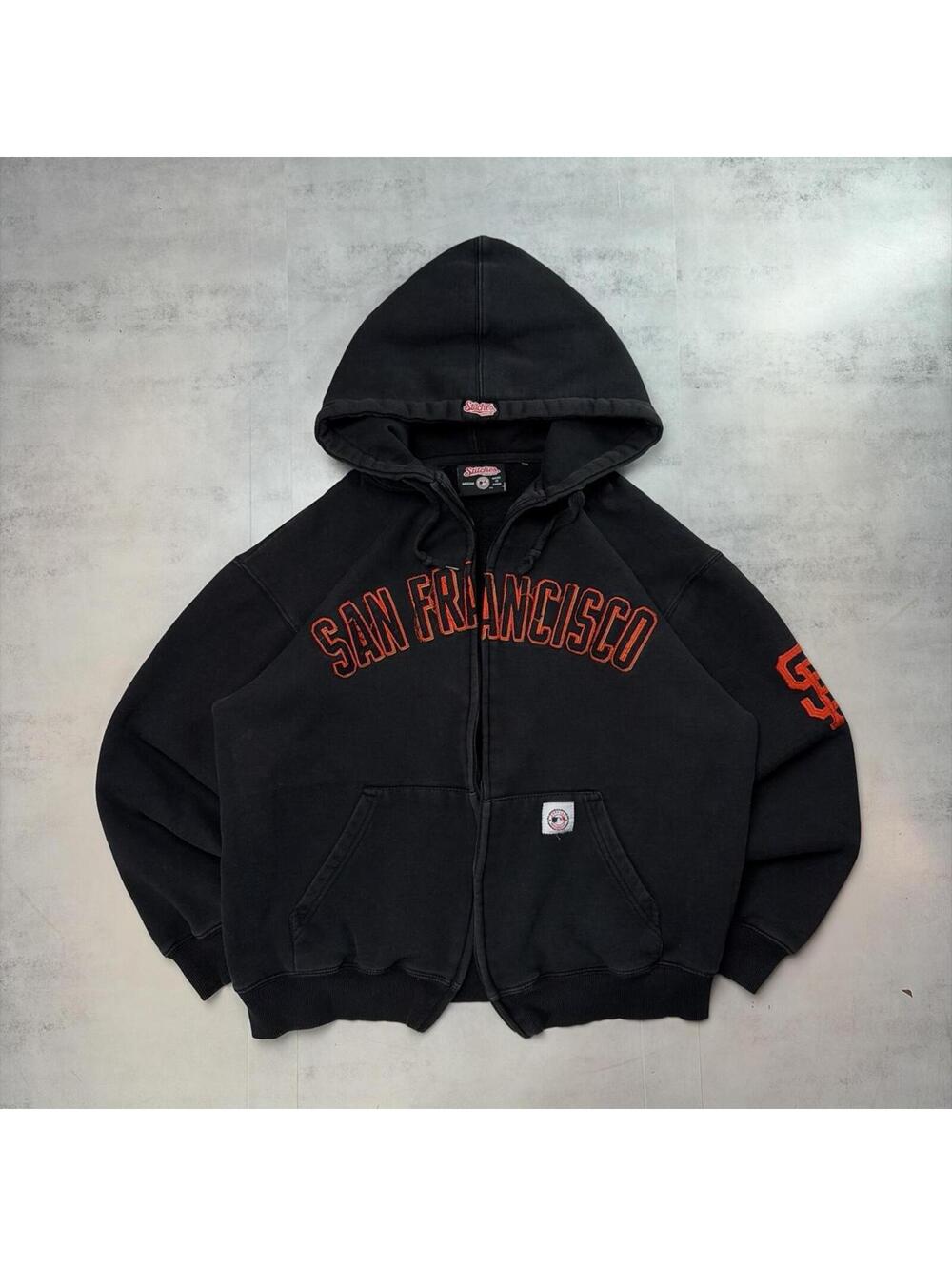 Y2K Black Stitches MLB San Francisco Giants Distressed Zip Up Hoodie